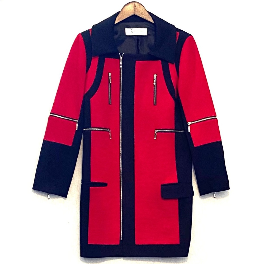 SUPER STYLISH RED/BLACK COAT DRESS